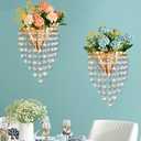 2 Pack Metal Flower Vase for Wall Crystal Vase Decor Hanging Decoration Floral Holder for Home Office Living Room Bedroom Bathroom (Gold)