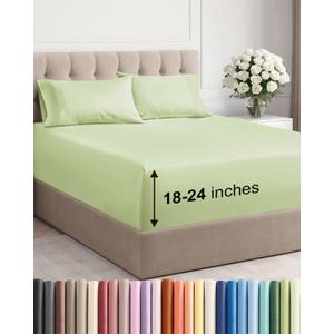Extra Deep King Sheet Set - 4 Piece Breathable & Cooling Bed Sheets - Easily Fits 18 to 24 inch Mattress - Soft, Wrinkle & Fade Free with Extra Deep Pockets - Hotel Luxury Bedding - Light Sage Green