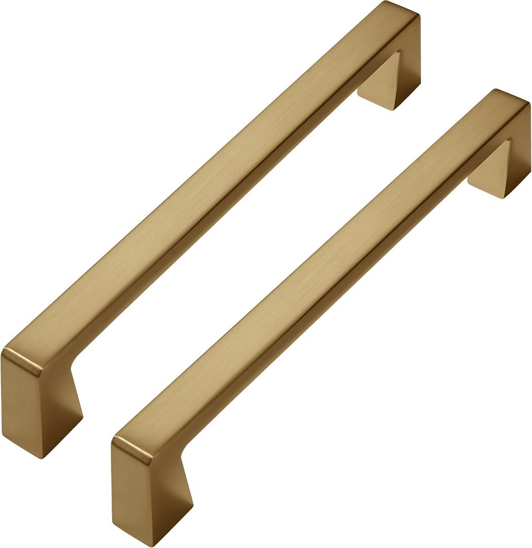 6 Pack Gold Cabinet Pulls Brushed Brass Cabinet Pulls - Gold Drawer Handles Modern Dresser Drawer Hardware Zinc Alloy Pulls for Kitchen 6-5/16 Inch(160MM) Hole Centers