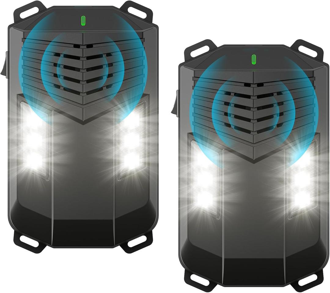 Ultrasonic Repellent Mouse for Cart- Under Hood Battery Powered Plug-in Device, Repels Mice, Rats & Squirrels from Vehicle Engine, Garage, Indoor Outdoor Areas - 2 Pack