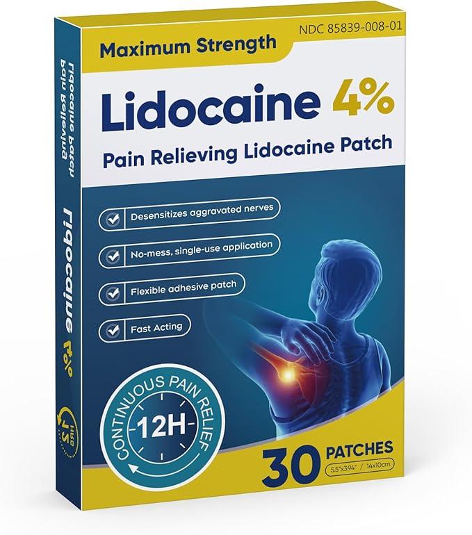 4% Lidocaine Pain Relief Patches – Fast-Acting, 12-Hour Long Lasting Relief for Back, Neck, Shoulder & Joint Pain，Easy to Apply – 40 Count, 5.5” x 3.94”-66