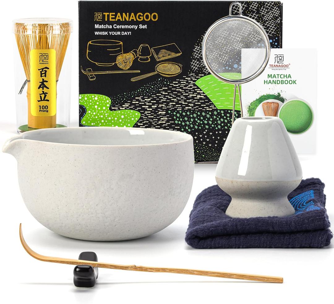 TEANAGOO Matcha Whisk Set,7 Pcs Matcha Start Set Lt.Grey,Matcha Kit for Ceremony,Matcha Tea Set with Whisk and Bowl with All Accessories,Gift for Friend/Family