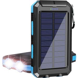 YELOMIN Solar Power Bank, 38800mAh Portable Solar Charger, Waterproof Battery Pack Outdoor External Backup Power Charger Dual USB 5V Outputs/LED Flashlights, Perfect for Camping Travel (Blue)