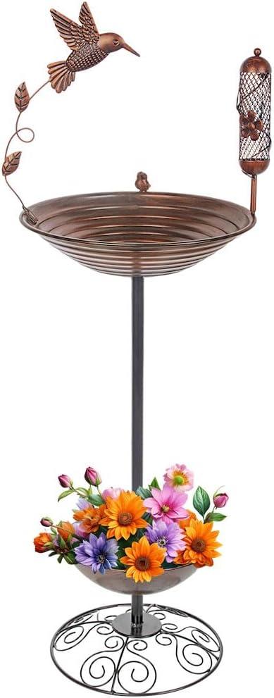 dreamysoul Metal Bird Baths Outside with Planter Base, Outdoor Tall Birdbath and Feeder for Garden Yard Lawn