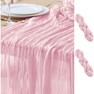 Asee'm 2pcs Cheesecloth Table Runner 120 Inches Blushing Pink Boho Gauze Cheese Cloth Runner 10FT Rustic Sheer Table Runners for Summer Wedding Baby Shower Holiday Party Decoration