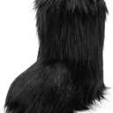 IXU Women's Faux Fur Boot Furry Fluffy Round Toe Suede Snow Winter Women Boots Comfy Plush Warm Short Outdoor Indoor Flat Shoes Mid-Calf Boots (6, Black)