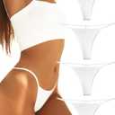 Cotton G String Thongs for Women T Back Gstring Underwear Seamless Panties Tangas Sexy 4 Pack Set (White) XL 