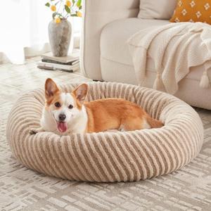 MIXJOY Dog Bed Medium Size Dogs, Washable Medium Dogs Bed with Removable Cover, Cozy Donut Dog Ded Fluffy Plush Faux Fur Pet Bed with Anti-Slip Bottom, 30"x30"x8", Beige