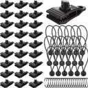 CYUS 60 Pcs Heavy Duty Lock Grip Tarp Clips, Tarp Clamps Tent Fasteners with Bungee Cords & Carabiners, Shark Teeth Design Large Tarps Clips Secure Cover for Camping, Pool Covers, Awnings, Canopies