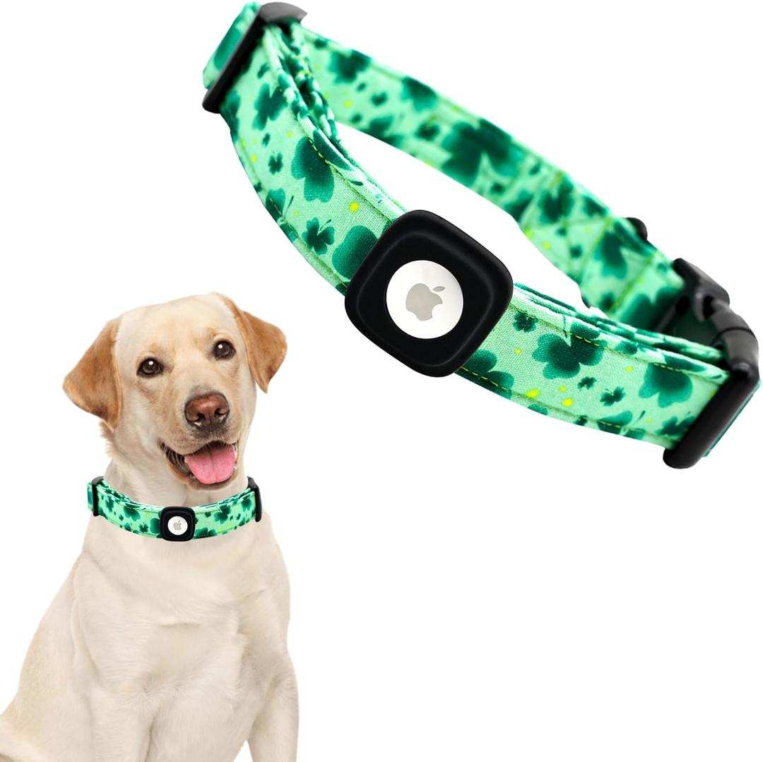 Lionheart glory Airtag Dog Collar Clover Collar for Large Dogs, Green Dog Collar with Airtag Hloder Spring Dog Collar Heavy-Duty Dogs Collar Adjustable
