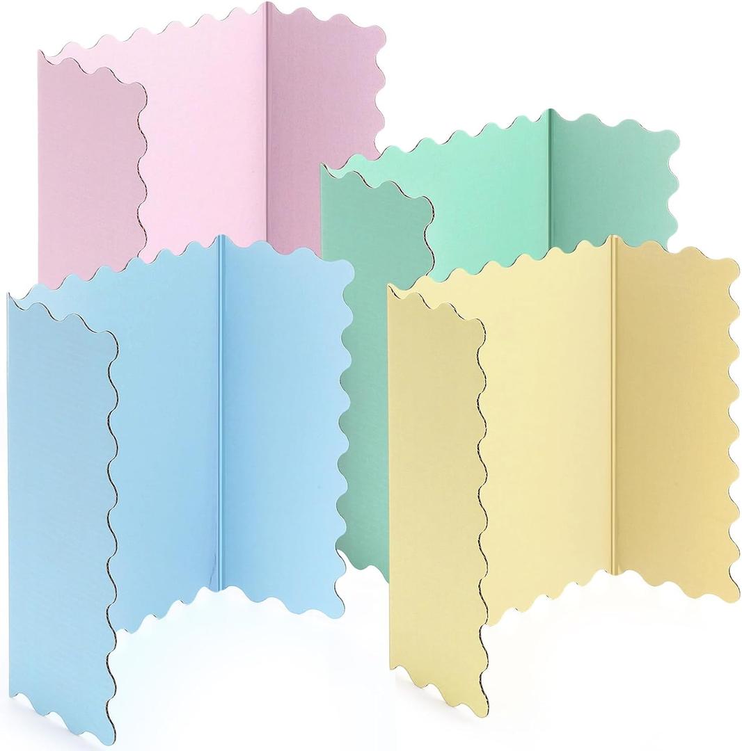 Mooliwe 4 Pack 21" x 14" Trifold Poster Board Macaron Colors Corrugated Scalloped 3 Fold Small Display Boards Foldable Business Paper Board for Presentation Science Fairs Event School Projects