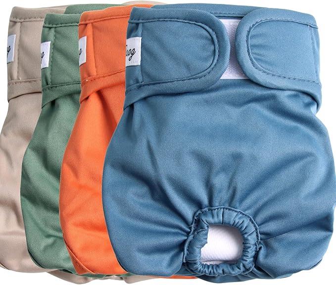 JoyDaog Female Dog Diapers for  Dogs,4 Pack Reusable Washable Premium Puppy Diapers for Heat,Incontinence,Period Doggy Nappies,XL