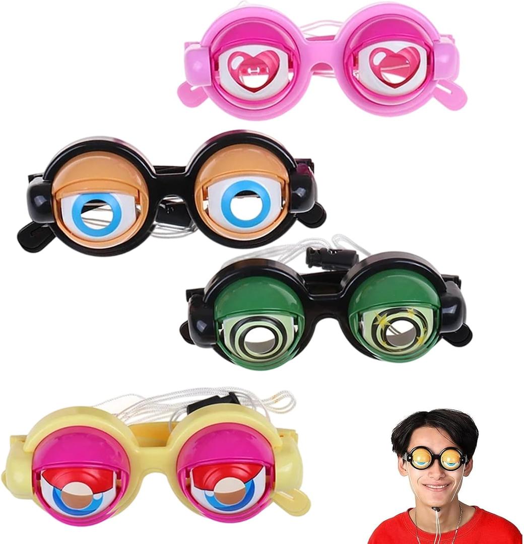 Kinetic Crazy Eyes Glasses, Crazy Eyes Glasses, 4PCS Funny Props Glasses With Blinking Eyeballs, Crazy Eye Glasses for Costume Parties, Pranks, Gag Gifts, Photo Props, Social Gatherings