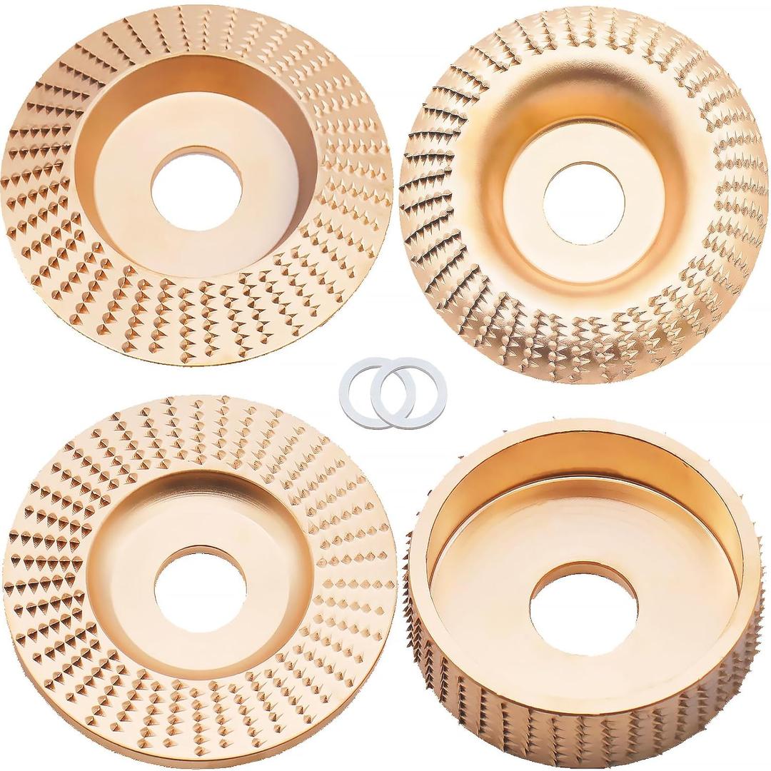 Wood Carving Disc Set Upgraded 4PCS for 4" or 4-1/2" Angle Grinder with 5/8" ArborGrinding Wheel Shaping Disc for Wood CuttingGrinder Cutting Wheel Attachments