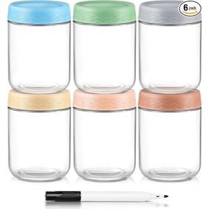 DRKIO 16 Oz Overnight Oats Containers with Lids - 6 Pack Glass Storage Jars with Airtight Lids Wide Mouth Mason Food Jars Great for Meal Prep Salad Chia Pudding Snacks Yogurt Sugar Spice Cereal