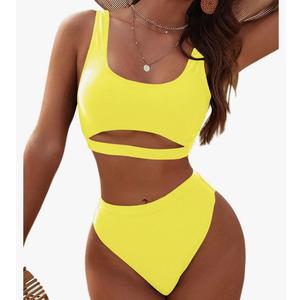 Blooming Jelly Women's High Waisted Bikini Sets High Cut Bathing Suits Two Piece Sporty Cut Out Swimsuits, S