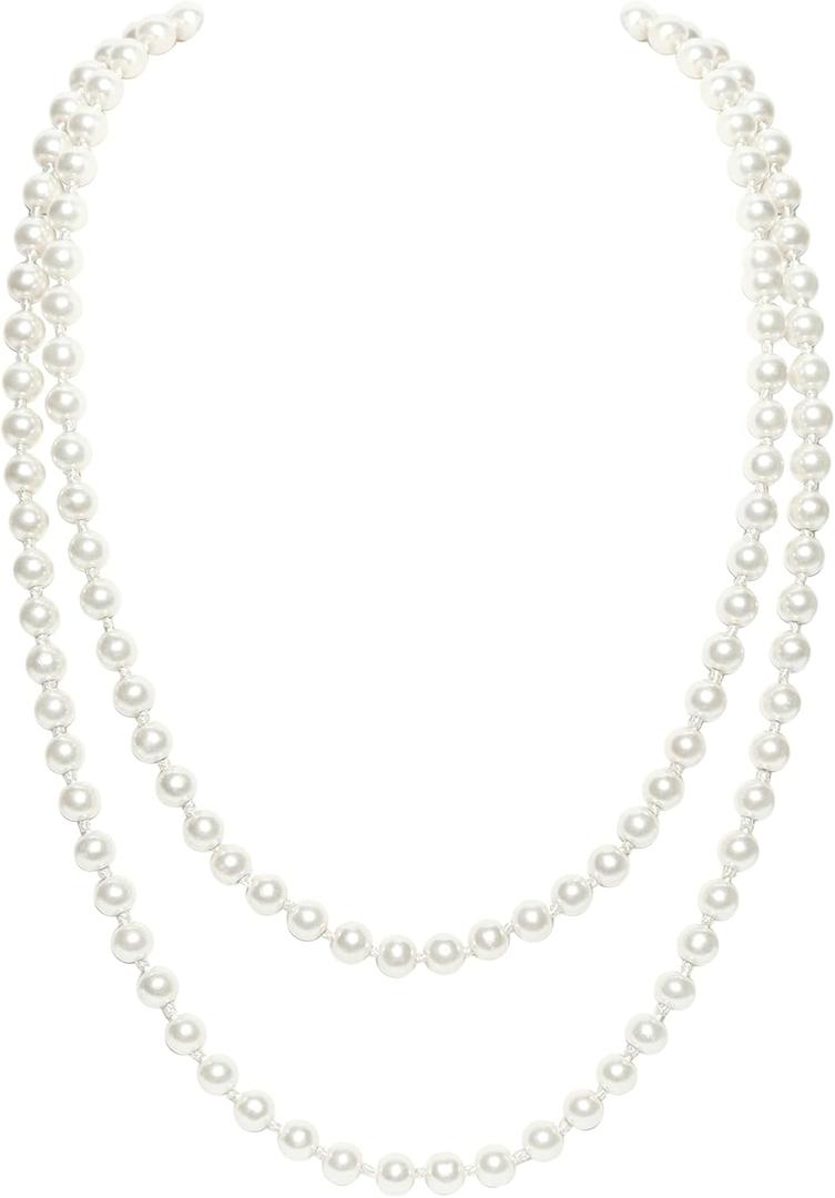 BABEYOND Long Pearl Necklace Faux Pearls Necklace Set Beaded Long Pearls Necklace 1920s Gatsby Costume Jewelry