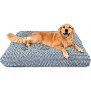 Large Dog Bed Deluxe Plush, Washable Big Dog Beds, Indestructible Dog Crate Pad, Anti-Slip Soft Pet Bed, Comfy Kennel Pad for Large, Jumbo, Small, Medium Dogs Extra, 35"x 23"-XL, Dark Gray