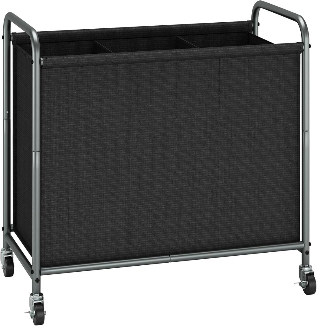 STORAGE MANIAC Rolling Laundry Hamper, 165L Laundry Basket with Lockable Wheels, Triple Clothes Sorter Cart, 3 Bag Clothes Separator Hamper for Closet, Bathroom, Laundrys Room, 3 Section Black