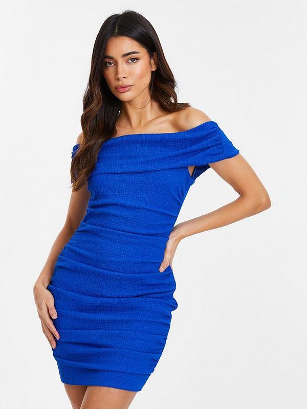 Women's Sexy  Sleeveless Mesh Ruched Cocktail Party Midi Bodycon Dress  Blue L