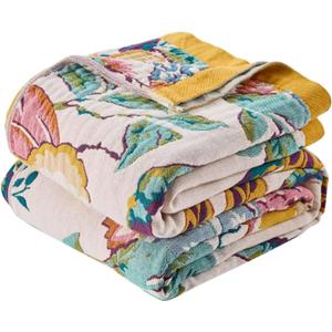 Boho Throw Blanket Farmhouse Decor Throw Blanket Bohemian Blanket for Bed 100% Cotton Muslin Woven Couch Blanket All Seasons Quilt Bedroom (Beige, 60"x80")