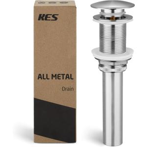 KES Bathroom Sink Drain Without Overflow Vessel Sink Lavatory Vanity Pop Up Drain Stopper Brushed Nickel Finish for 1.6"-1.9" Sink Hole, Brass and Stainless Steel, S2008D-BN
