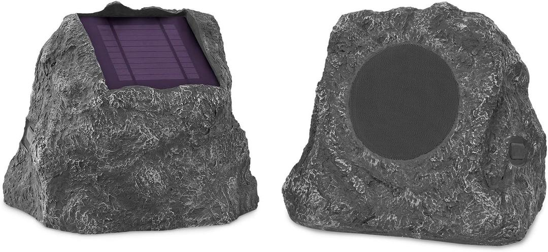 it.innovative technology Outdoor Rock Speaker Pair - Wireless Bluetooth , for Garden, Patio, Waterproof, Built for all Seasons & Solar Powered with Rechargeable Battery, Music Streaming - Charcoal