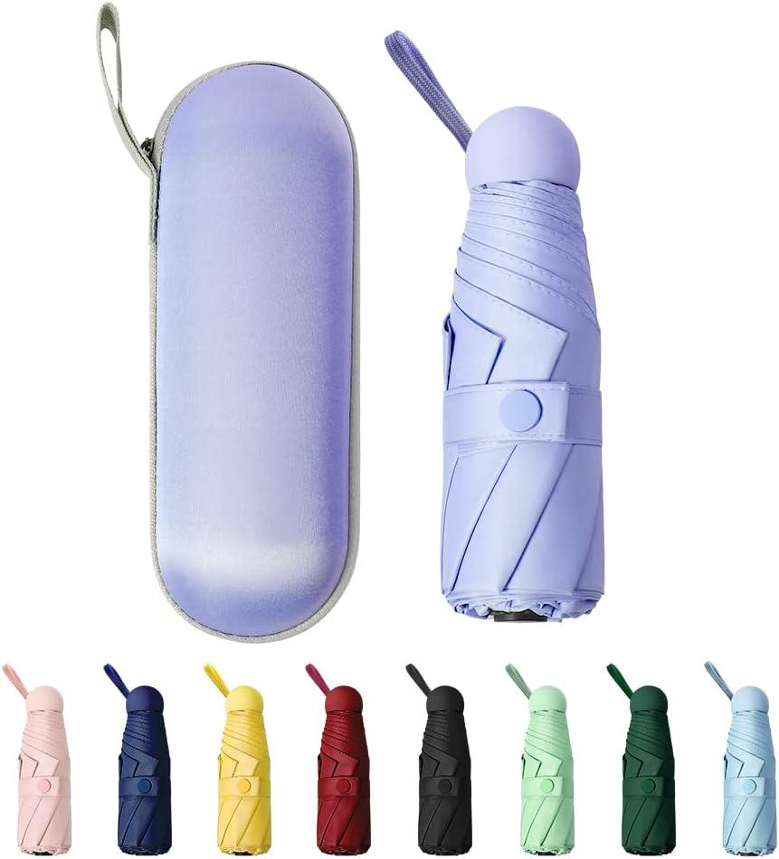 TIME LOVER Mini Windproof Folding Travel Umbrella, Sun & Rain Umbrellas, Compact Portable for Women Men Multiple Colors (Purple)