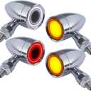 Motorcycle Bullet Turn Signals LED Front Rear Lights 4 PCS, 40 LEDs Retro Switchback Running Turn Brake Light Blinkers Universal Fit Harley Chopper Bobber Sporsters Suzuki Honda -Chrome