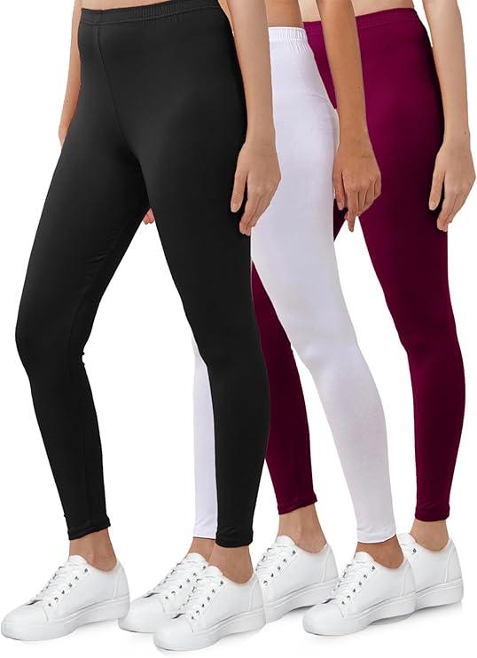 Women's Cotton Ankle Length Leggings | Elastic Waistband Soft Stretchable Everyday Wear | Pack of 3 XL