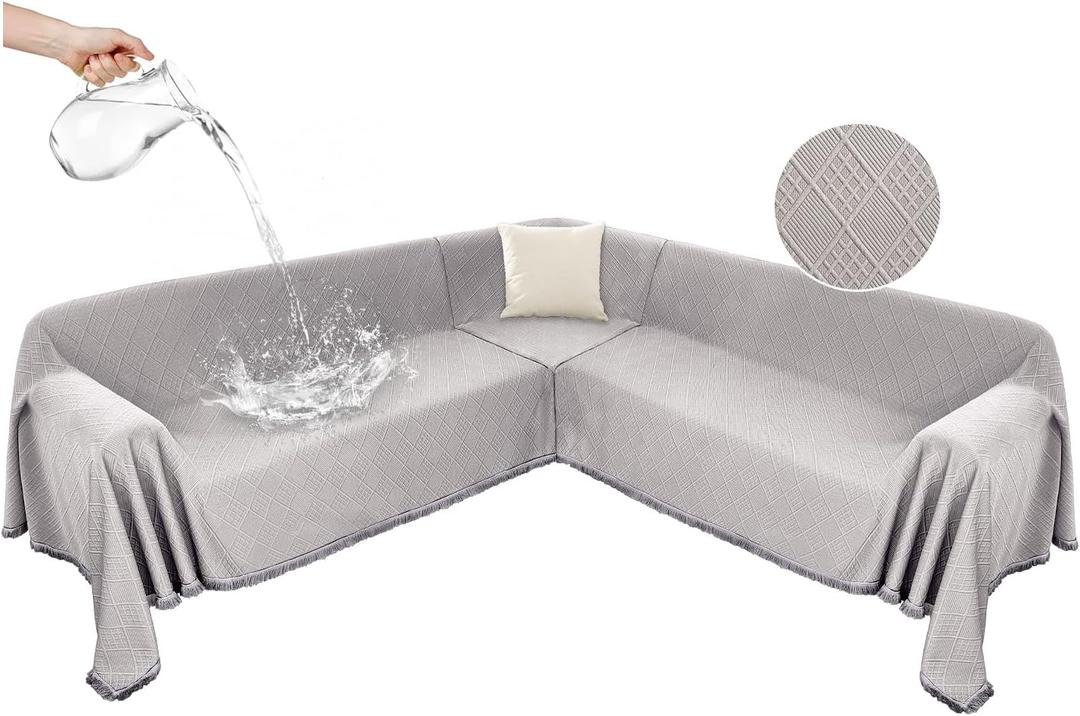 Waterproof Sectional Couch Covers Sectional Sofa Cover L Shaped Corner Sofa Slipcovers Blanket for Dogs Pets Washable Jacquard Quilted L Shape Furniture Protector (75x276 in, Ash Gray)