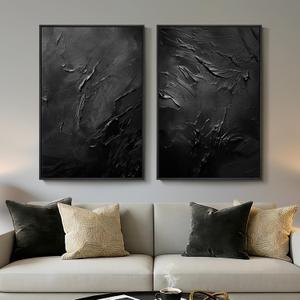 Large Framed Black Abstract Wall Art Set of 2 for Living Room, Modern Minimalist Painting Print Canvas Artwork for Walls, Contemporary Luxury Trendy Wall Decor for Bedroom Office Hallway, 24x36 Inch, 24" W x 36" H x 2Pcs