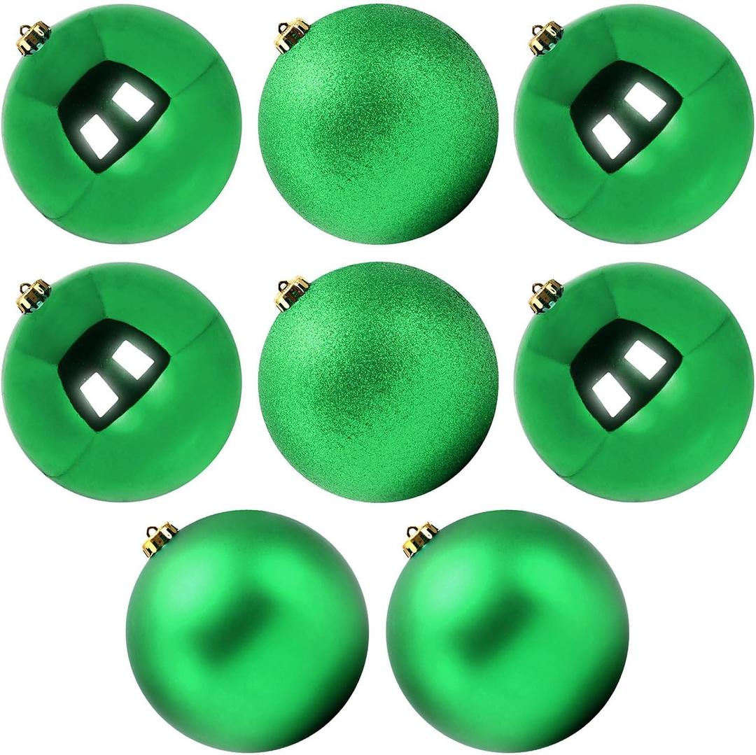 Extra Large Size Outdoor Christmas Ornaments, Oversized Huge Big Shatterproof Xmas Christmas Plastic Balls for Outside Lawn Yard Tree Hanging Decorations (8"/200mm, Green, 8 Packs)