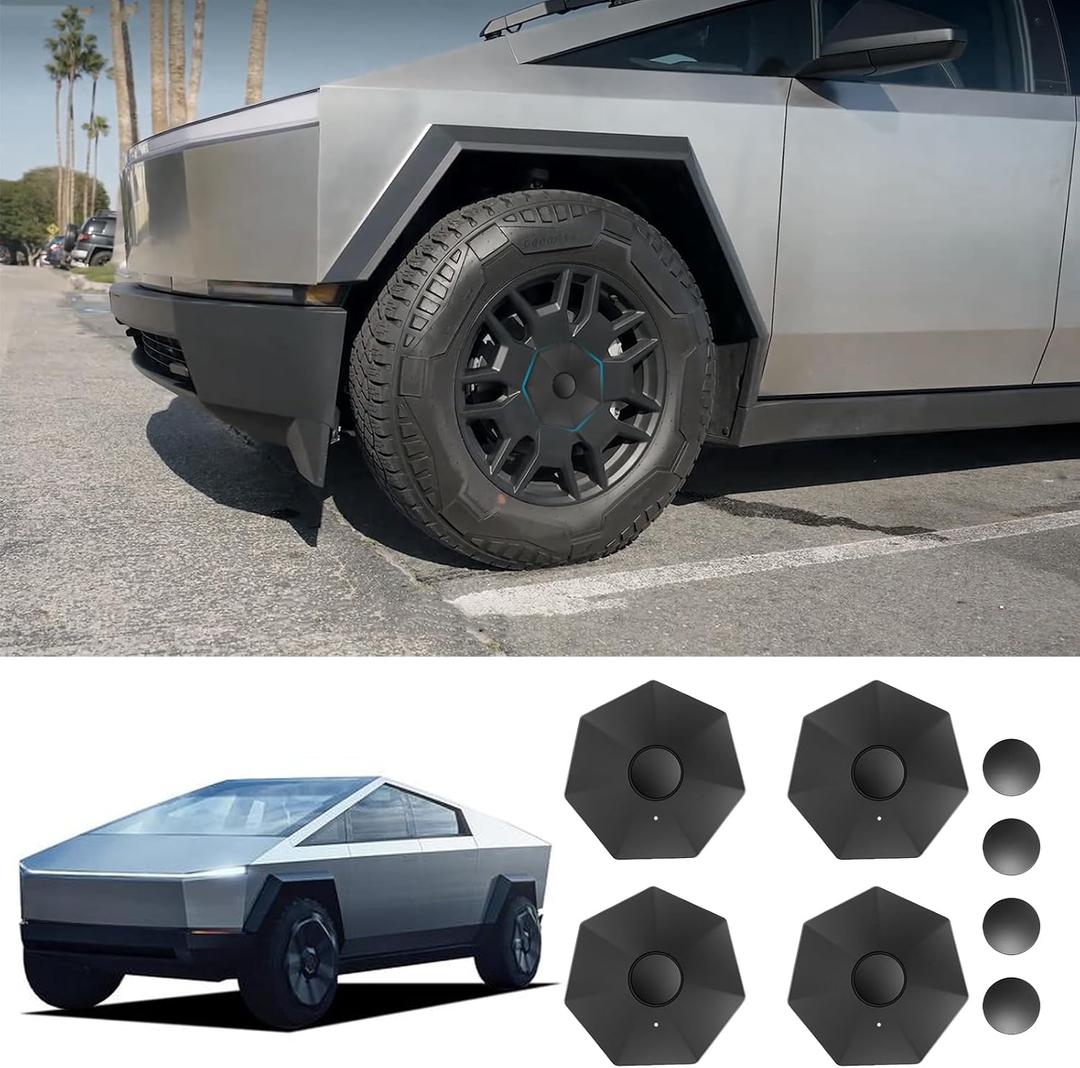 4PCS Full Coverage Wheel Center Hub Caps for Tesla Cybertruck 2024 Accessories - Black Easy to Install, Rust Resistant, Reduce Drag