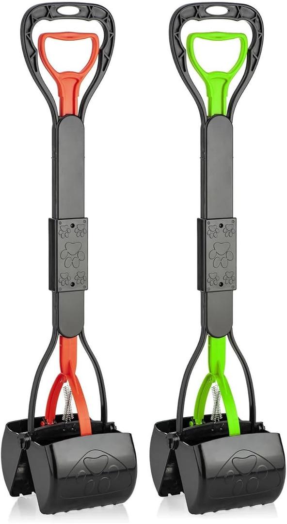 TIMINGILA Pooper Scooper 2 Pack, 28" Long Handle No Touch Dog Pooper Scooper for Large Medium Small Dogs, Durable Spring & Lightweight, Waste Pickup Tool for Dogs in Lawns/Grass/Dirt/Gravel
