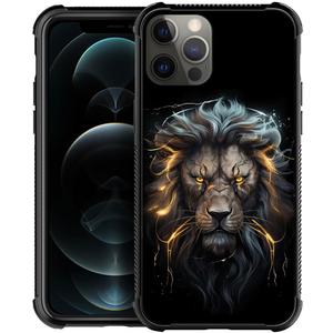 DJSOK Case for iPhone 13 Pro Max,Luxury Pattern Design Shockproof Rugged Cover,Cases for Man Woman-Black and Gold Lion