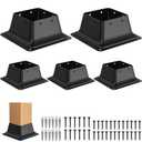 FMhotu 4x4 Post Base 5Pcs,Heavy Duty 4x4 Post Bracket Fit 3.5"x3.5" Standard Lumber, Steel Deck Post Base for Deck Porch Handrail Railing Support with Screws