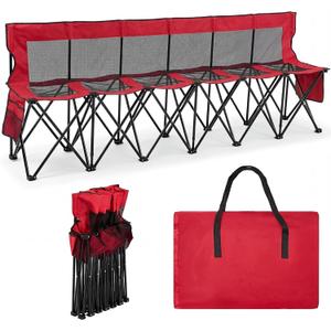 Kigley Folding Soccer Bench Chair Portable Team Sports Sideline Bench for Football Camp Travel Events Outdoor Seating with Storage Bag(Mesh Seat,Red,6 Seats)
