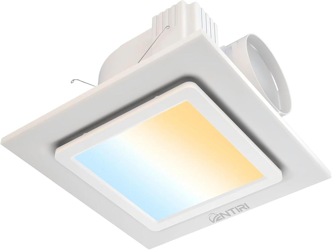 Bathroom Exhaust Fan with Light, 10 x10 IN Panel, Mounting Opening 8x8 IN,Upgraded Quiet Square Vent Fans with LED Light,118 CFM, for Bathroom, Office, Home(4 Inch Air outlet)