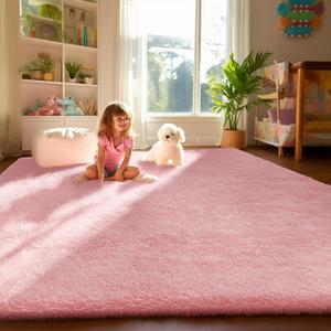 Ophanie Light Pink Area Rugs for Bedroom Girls, 4x6 Kids Fluffy Fuzzy Furry Shag Carpet, Plush Soft Cute Baby Shaggy Bedside Indoor Floor Rug for Teen Dorm Home Decor Aesthetic, Nursery (4' x 6', 5- Pink)