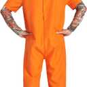 Men Prisoner Costume, 2 Pcs Convict Jail Jumpsuit Inmate Set Outfit for Adult Man Dress Up Halloween M-XXL (Orange)