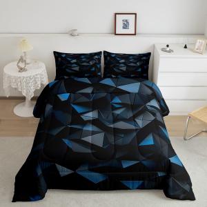 Black and Blue Geometric Comforter Set Twin,Neon Honeycomb Geometric Bedding Set 2Pcs,Kids Teens Boys Girls Room Decor,Modern Abstract Art Quilt Set Luxury Style Vintage Duvet Insert,1 Pillowcase