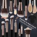 black Makeup Brushes Set 14 Pcs Professional, Synthetic Foundation Concealer Powder Blush Eyeshadow Brushes with 2 Powder Puffs & Dual-ended Mask Applicator, Gifts for Women Teen Girls