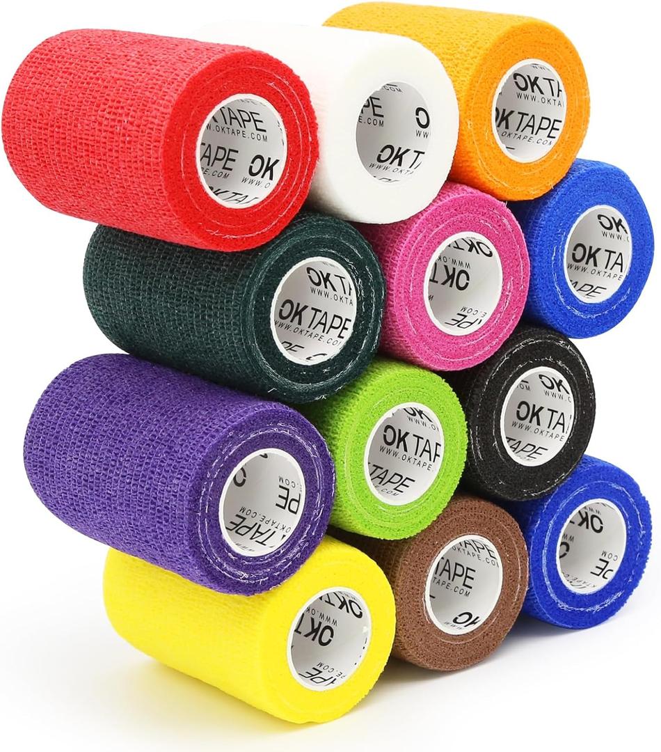 OK TAPE Self Adherent Cohesive Bandages Wrap - 12Packs, 3" x 5 Yards, Non-Woven Self Adhesive Bandage Wrap for Thumb, Finger, Wrist, Ankle, Vet Wrap Bandages Tape (Mixed Colors) OK TAPE Self Adherent Cohesive Bandages Wrap - 12Packs, 3" x 5 Yards, Non-Woven Self Adhesive Bandage Wrap for Thumb, Finger, Wrist, Ankle, Vet Wrap Bandages Tape (Mixed Colors)