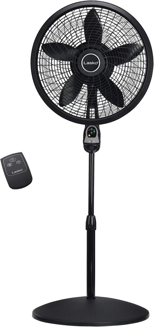 Lasko Oscillating Cyclone Pedestal Fan, Adjustable Height, Timer, Remote Control, 3 Speeds, for Bedroom, Living Room, Home Office, 18", Black, 1843