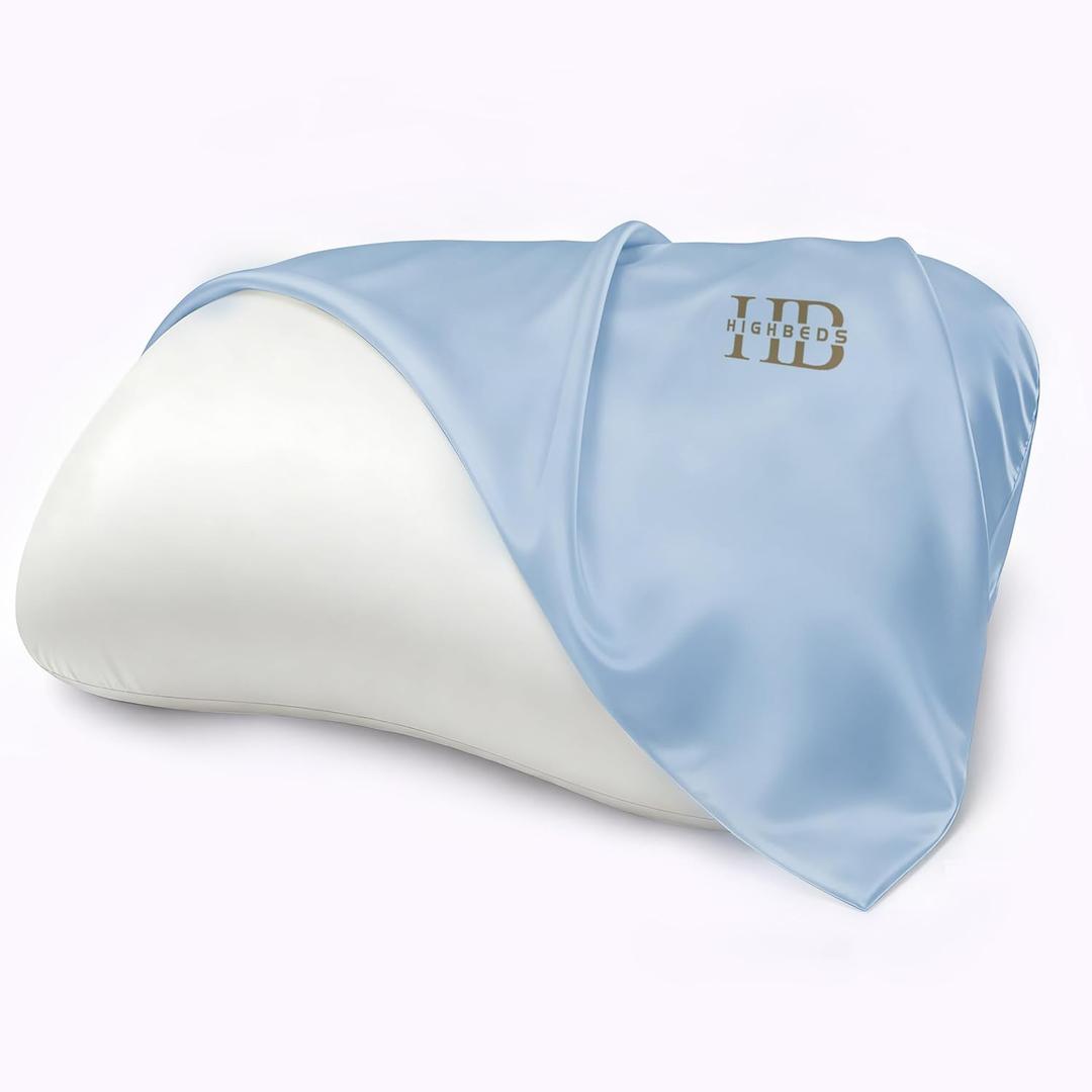 HighBeds Ice Silk Pillowcase, Super Soft and Cooling Polyester Spandex Pillow Covers 2 Pack with Zipperless Design, Ideal for Women and Men (Light bluepillowcase)