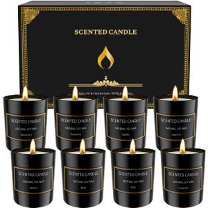 8 Pack Scented Candles Set for Men&Women, Aromatherapy Soy Candles for Home Scented, Holiday Candles Black Mens Candle Gift Set for Christmas, Birthday, Anniversary