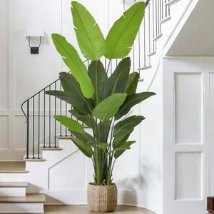 Roselywed Artificial Bird of Paradise Tree 7FT 22 Leaves Tall Large Fake Faux Tropical Traveler's Palm Banana Plant 84 Inch Black Pot for Indoor Home Office Poolside Porch Mall Decor Housewarming Gift