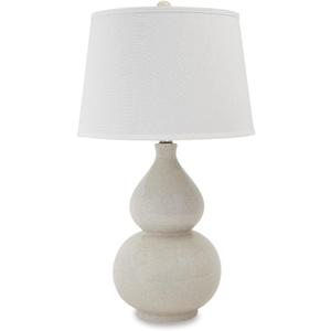 Signature Design by Ashley Saffi Transitional UL Listed Table Lamp with Fabric Shade and Double Gourd Base and 3-Way Switch, Ceramic, 29.75" High, Cream