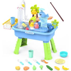 Water Table for Toddlers 1-3 with Electric Water Pump, Sand and Water Table for Kids Ages 4-6, Play Sink with Running Water, Sensory Table & Summer Water Toys (Blue)